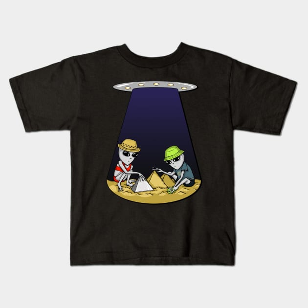 Grey Aliens' Children Making Pyramids Kids T-Shirt by MagicEyeOnly